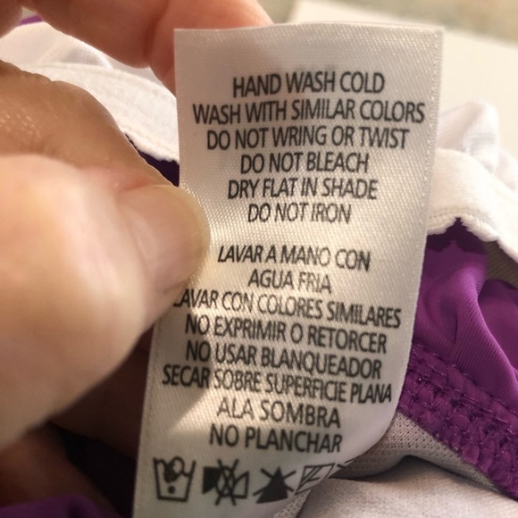 Cabana Beach Size M(12) purple one piece swimsuit. Ruching crisscross straps - Picture 8 of 10